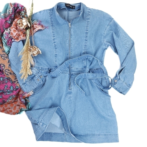 Gabrielle Union Dresses & Skirts - Denim Viscose Blend Blue Women's Belted Pocketed Dress SZ XXL